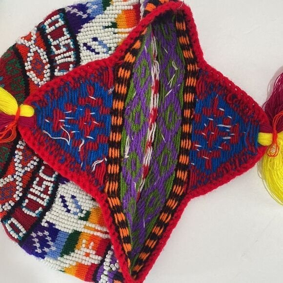 Colorful Andean Peruvian Knit Tassel Winter Hat Beaded Embroidered Boho main image 5